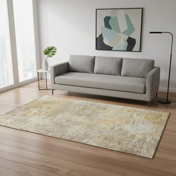 HomeRoots 5' X 8' Abstract Beige and Ivory Area Rug - Machine-Washable, UV Protected, Kid & Pet Friendly! 650652