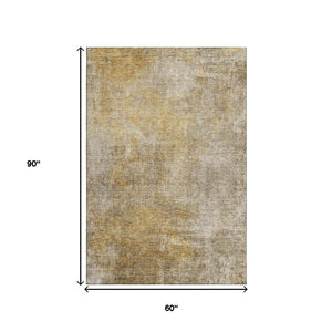HomeRoots 5' X 8' Abstract Beige and Ivory Area Rug - Machine-Washable, UV Protected, Kid & Pet Friendly! 650652