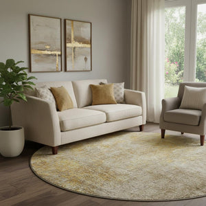HomeRoots 8' Beige and Ivory Abstract Washable Round Rug – Durable, UV-Protected, Stylish for High-Traffic Areas 650653
