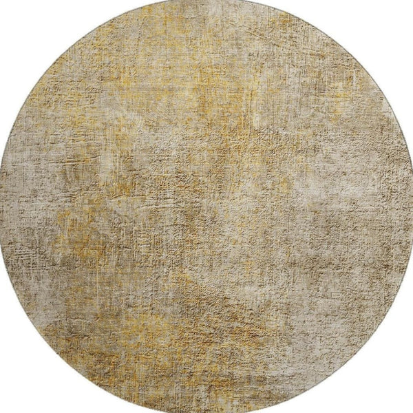 HomeRoots 8' Beige and Ivory Abstract Washable Round Rug – Durable, UV-Protected, Stylish for High-Traffic Areas 650653