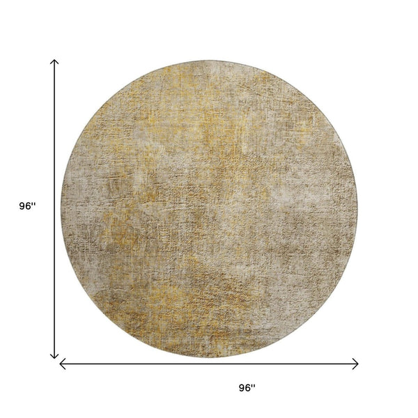 HomeRoots 8' Beige and Ivory Abstract Washable Round Rug – Durable, UV-Protected, Stylish for High-Traffic Areas 650653