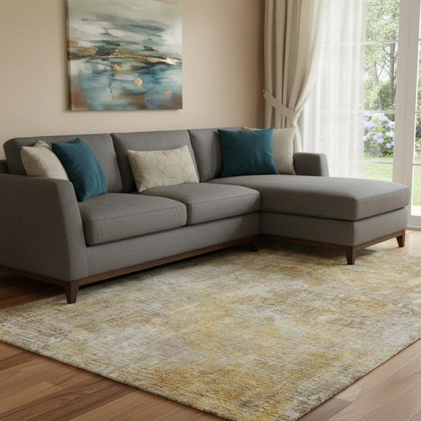 HomeRoots 10' X 14' Washable Beige & Ivory Abstract Area Rug with UV Protection - Perfect for Busy Homes! 650656