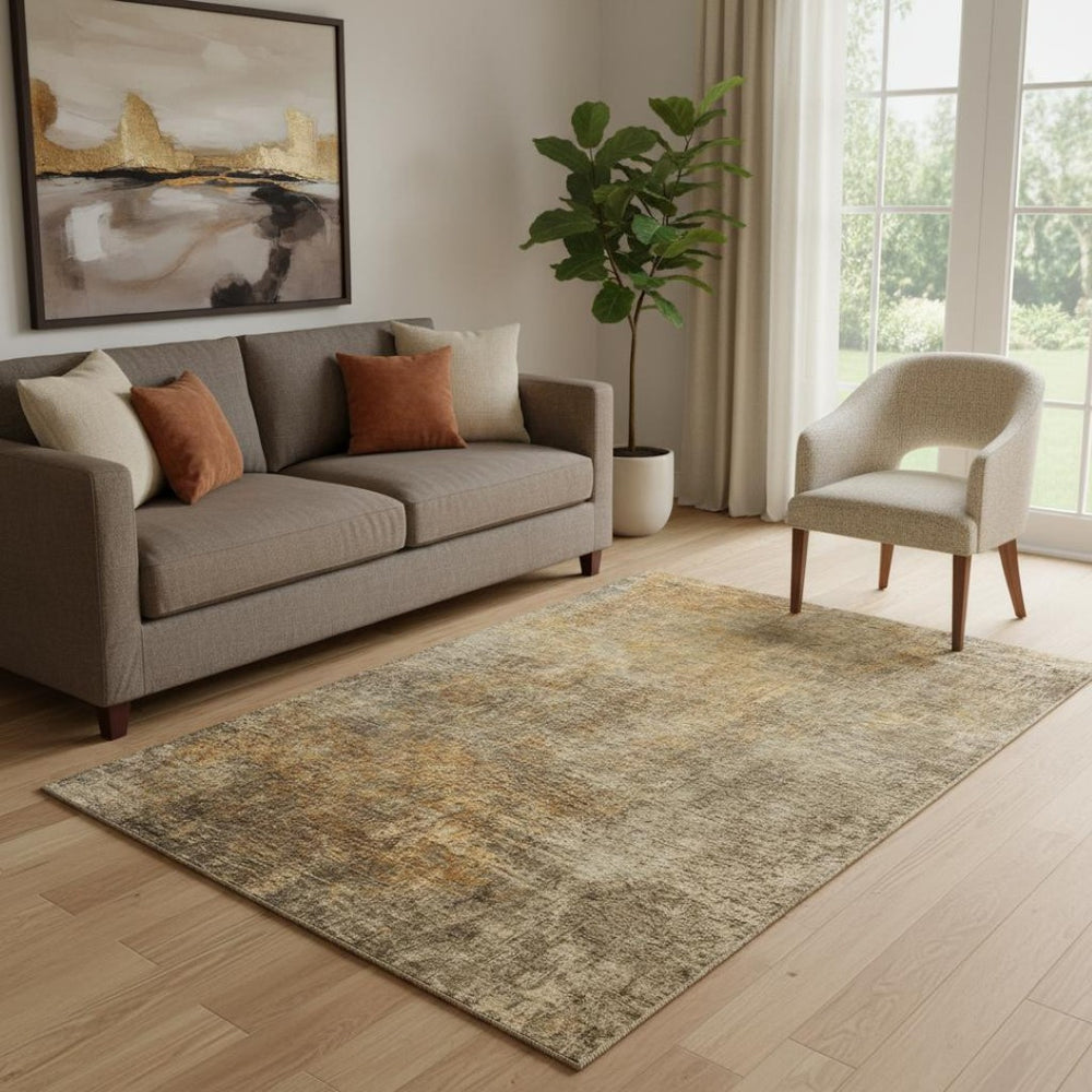 HomeRoots 5' X 8' Contemporary Brown and Beige Abstract Area Rug – Washable, UV Protected, Stylish & Durable! 650658