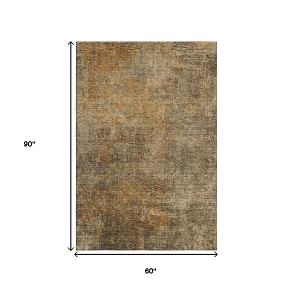 HomeRoots 5' X 8' Contemporary Brown and Beige Abstract Area Rug – Washable, UV Protected, Stylish & Durable! 650658