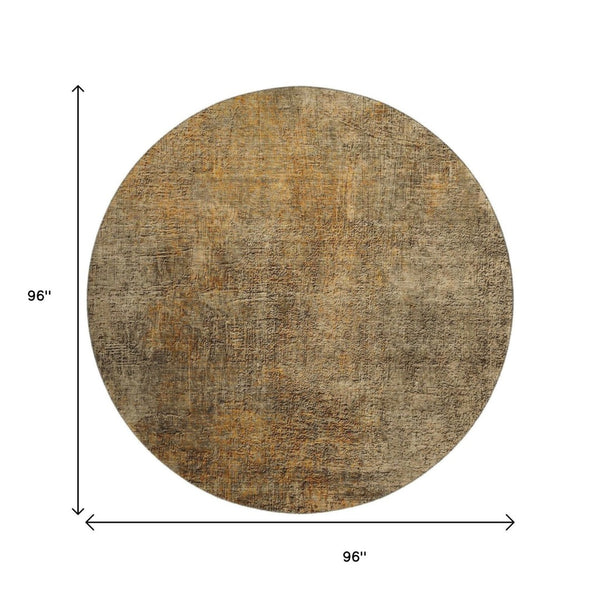 HomeRoots 8' Brown and Beige Abstract Washable Round Rug – Durable, Stylish, UV-Protected for Modern Living Spaces 650659