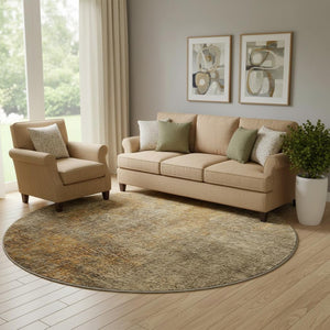HomeRoots 8' Brown and Beige Abstract Washable Round Rug – Durable, Stylish, UV-Protected for Modern Living Spaces 650659