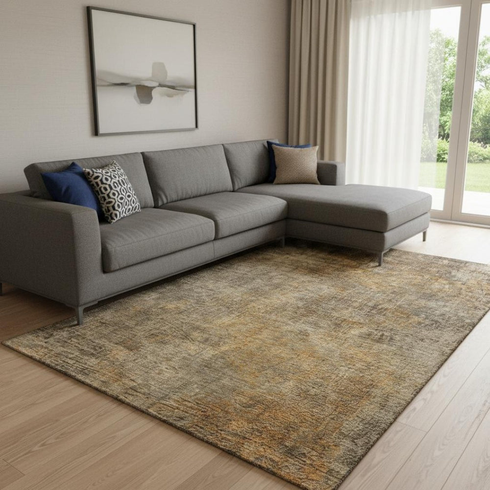 HomeRoots 8' x 10' Brown and Beige Abstract Area Rug - Washable, UV Protected, Stain-Resistant Design for Homes 650660