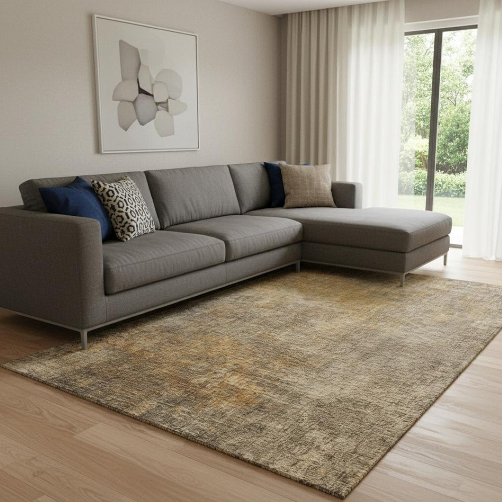 HomeRoots 9' X 12' Brown and Beige Abstract Washable Area Rug with UV Protection for Kids and Pets' Durability 650661