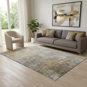 HomeRoots 5' X 8' Gray and Copper Abstract Washable Area Rug - Durable, Stylish, Stain-Resistant, UV Protected! 650664