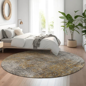 HomeRoots 8' Gray and Copper Abstract Round Washable Rug - UV Protected, Durable, Modern Design for Any Space 650665
