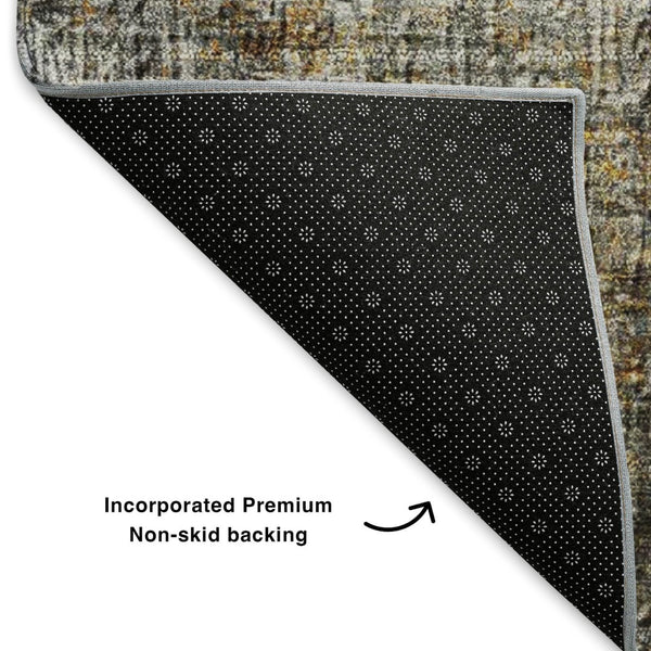 HomeRoots 8' Gray and Copper Abstract Round Washable Rug - UV Protected, Durable, Modern Design for Any Space 650665