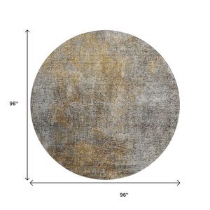 HomeRoots 8' Gray and Copper Abstract Round Washable Rug - UV Protected, Durable, Modern Design for Any Space 650665