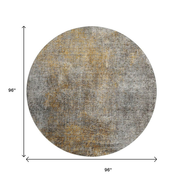 HomeRoots 8' Gray and Copper Abstract Round Washable Rug - UV Protected, Durable, Modern Design for Any Space 650665