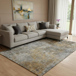 HomeRoots 8' X 10' Gray and Copper Abstract Washable Area Rug - Stylish, Durable, Stain Resistant & UV Protected! 650666