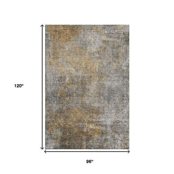 HomeRoots 8' X 10' Gray and Copper Abstract Washable Area Rug - Stylish, Durable, Stain Resistant & UV Protected! 650666