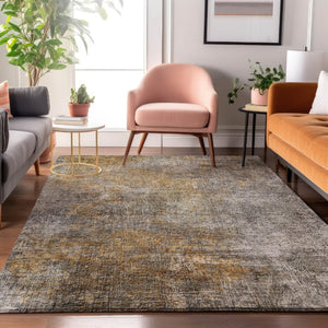 HomeRoots 9' X 12' Gray and Copper Abstract Area Rug - Washable, UV-Protected, Durable Design for Modern Homes 650667