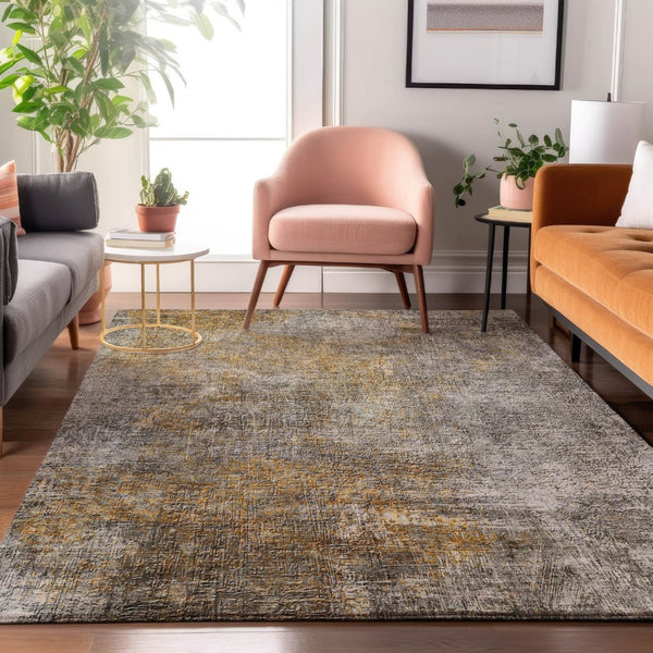 HomeRoots 9' X 12' Gray and Copper Abstract Area Rug - Washable, UV-Protected, Durable Design for Modern Homes 650667
