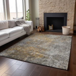 HomeRoots 9' X 12' Gray and Copper Abstract Area Rug - Washable, UV-Protected, Durable Design for Modern Homes 650667