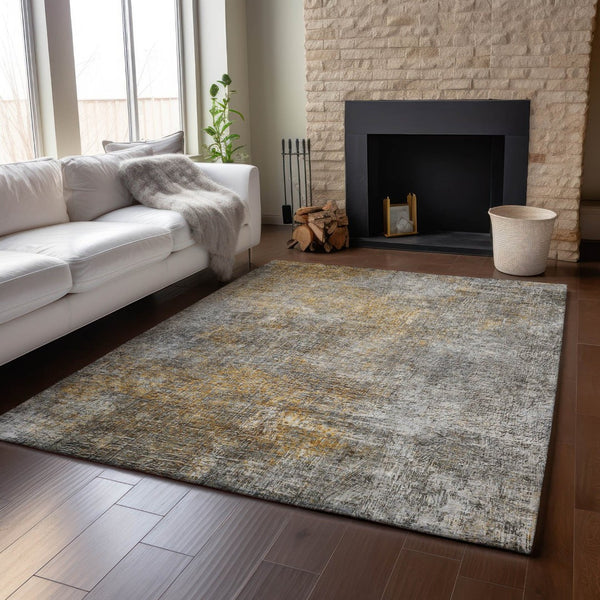 HomeRoots 9' X 12' Gray and Copper Abstract Area Rug - Washable, UV-Protected, Durable Design for Modern Homes 650667