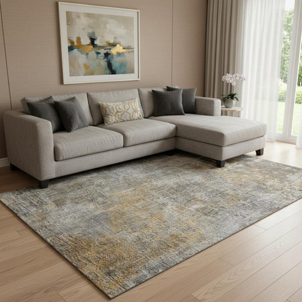 HomeRoots 9' X 12' Gray and Copper Abstract Area Rug - Washable, UV-Protected, Durable Design for Modern Homes 650667