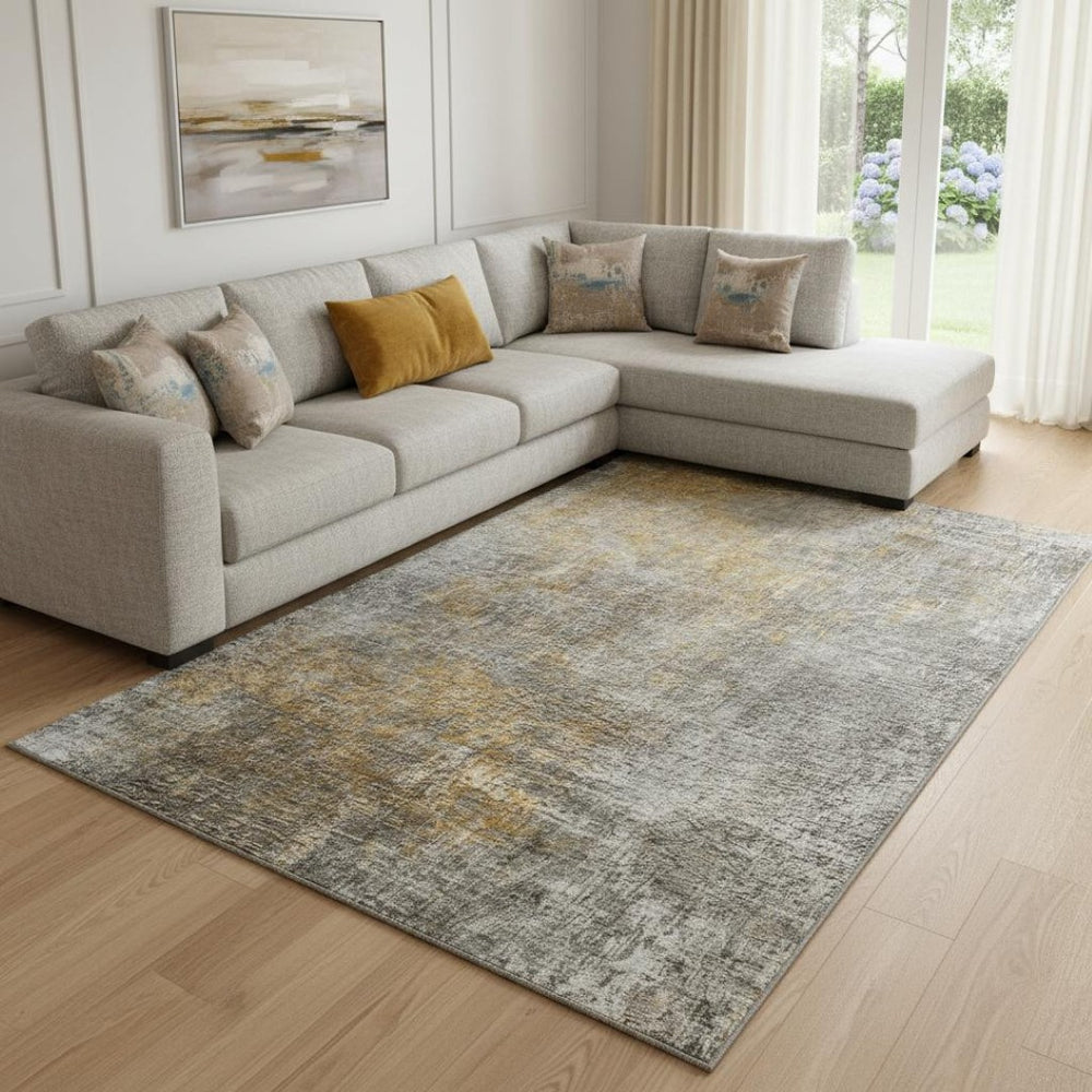 HomeRoots 10' Gray and Copper Abstract Area Rug – Washable, UV-Protected, Stain-Resistant for Modern Spaces 650668