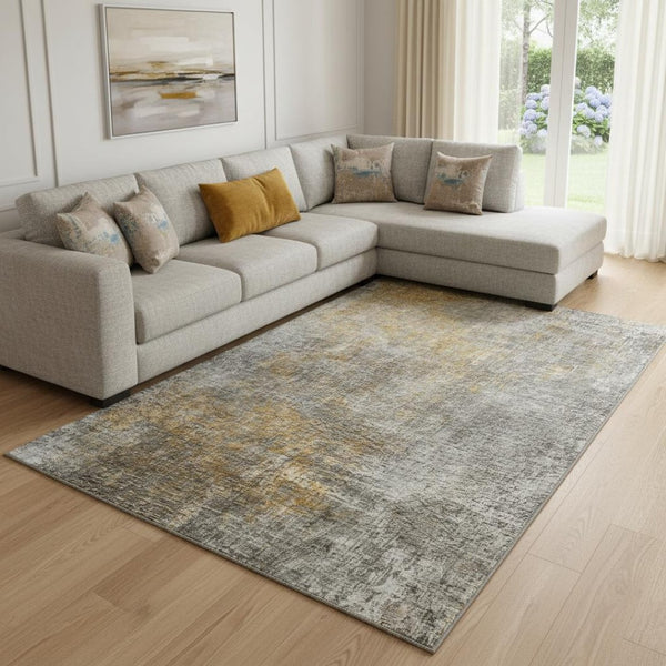 HomeRoots 10' Gray and Copper Abstract Area Rug – Washable, UV-Protected, Stain-Resistant for Modern Spaces 650668