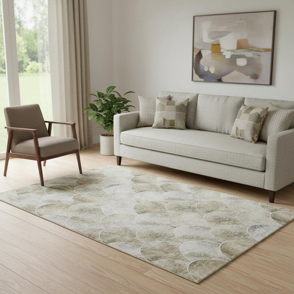 HomeRoots 5' X 8' Beige Gray Ivory Abstract Geometric Washable Area Rug – Durable, Stylish & UV-Protected Design 650670