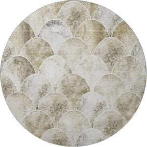 HomeRoots 8' Round Washable Rug in Beige Gray & Ivory - Stylish Abstract Design with UV Protection for Homes 650671