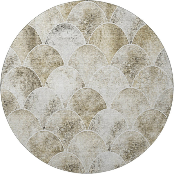 HomeRoots 8' Round Washable Rug in Beige Gray & Ivory - Stylish Abstract Design with UV Protection for Homes 650671