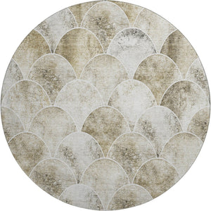 HomeRoots 8' Round Washable Rug in Beige Gray & Ivory - Stylish Abstract Design with UV Protection for Homes 650671