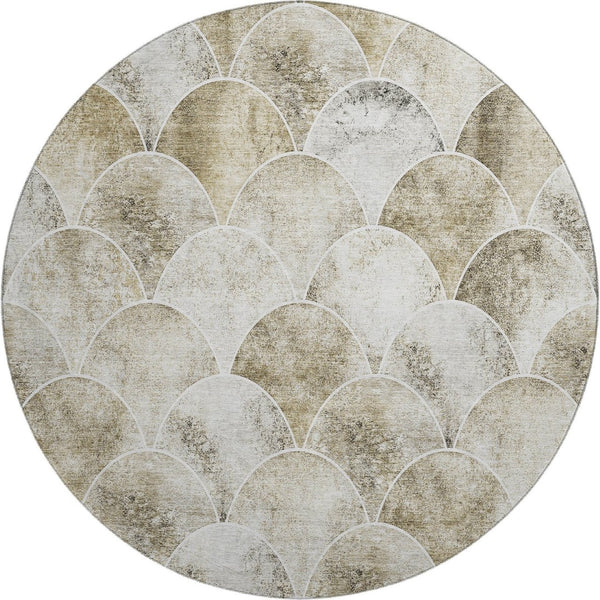 HomeRoots 8' Round Washable Rug in Beige Gray & Ivory - Stylish Abstract Design with UV Protection for Homes 650671