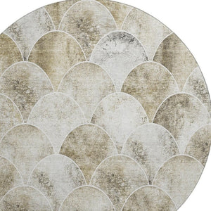 HomeRoots 8' Round Washable Rug in Beige Gray & Ivory - Stylish Abstract Design with UV Protection for Homes 650671