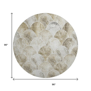 HomeRoots 8' Round Washable Rug in Beige Gray & Ivory - Stylish Abstract Design with UV Protection for Homes 650671