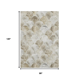 HomeRoots 8' X 10' Beige Gray Ivory Abstract Geometric Washable Area Rug - Durable, UV-Protected, Stain-Resistant! 650672