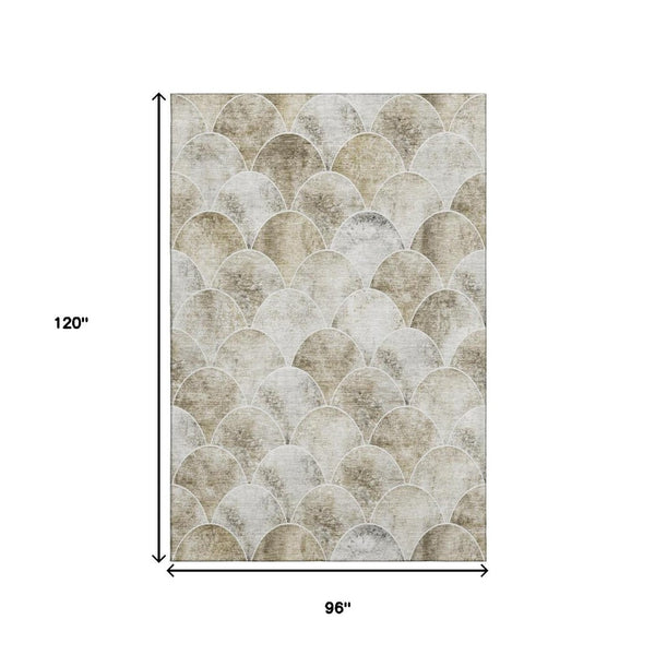 HomeRoots 8' X 10' Beige Gray Ivory Abstract Geometric Washable Area Rug - Durable, UV-Protected, Stain-Resistant! 650672
