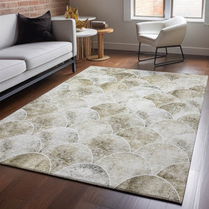 HomeRoots 8' X 10' Beige Gray Ivory Abstract Geometric Washable Area Rug - Durable, UV-Protected, Stain-Resistant! 650672