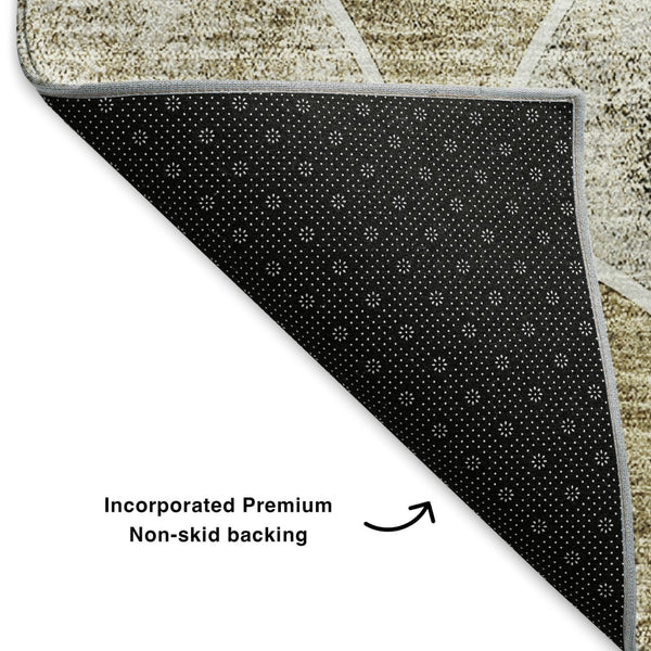 HomeRoots 8' X 10' Beige Gray Ivory Abstract Geometric Washable Area Rug - Durable, UV-Protected, Stain-Resistant! 650672