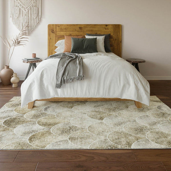 HomeRoots 8' X 10' Beige Gray Ivory Abstract Geometric Washable Area Rug - Durable, UV-Protected, Stain-Resistant! 650672