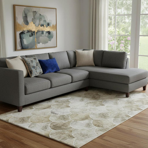 HomeRoots 8' X 10' Beige Gray Ivory Abstract Geometric Washable Area Rug - Durable, UV-Protected, Stain-Resistant! 650672