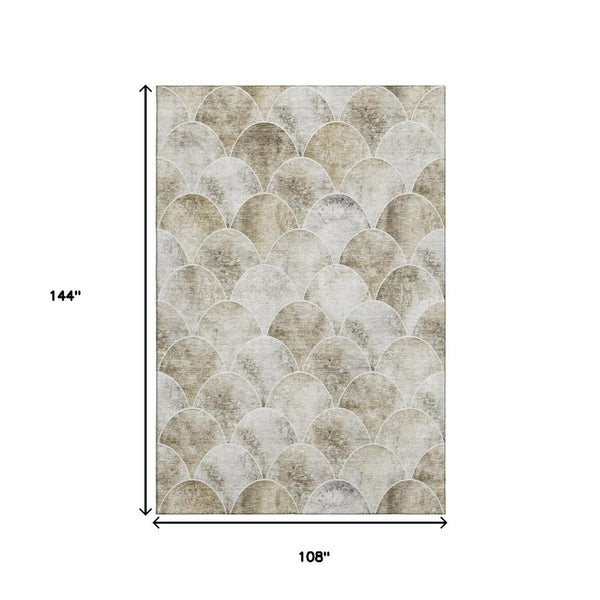 HomeRoots 9' X 12' Stylish Beige, Gray & Ivory Geometric Area Rug - Washable, UV Protected & Pet Friendly! 650673