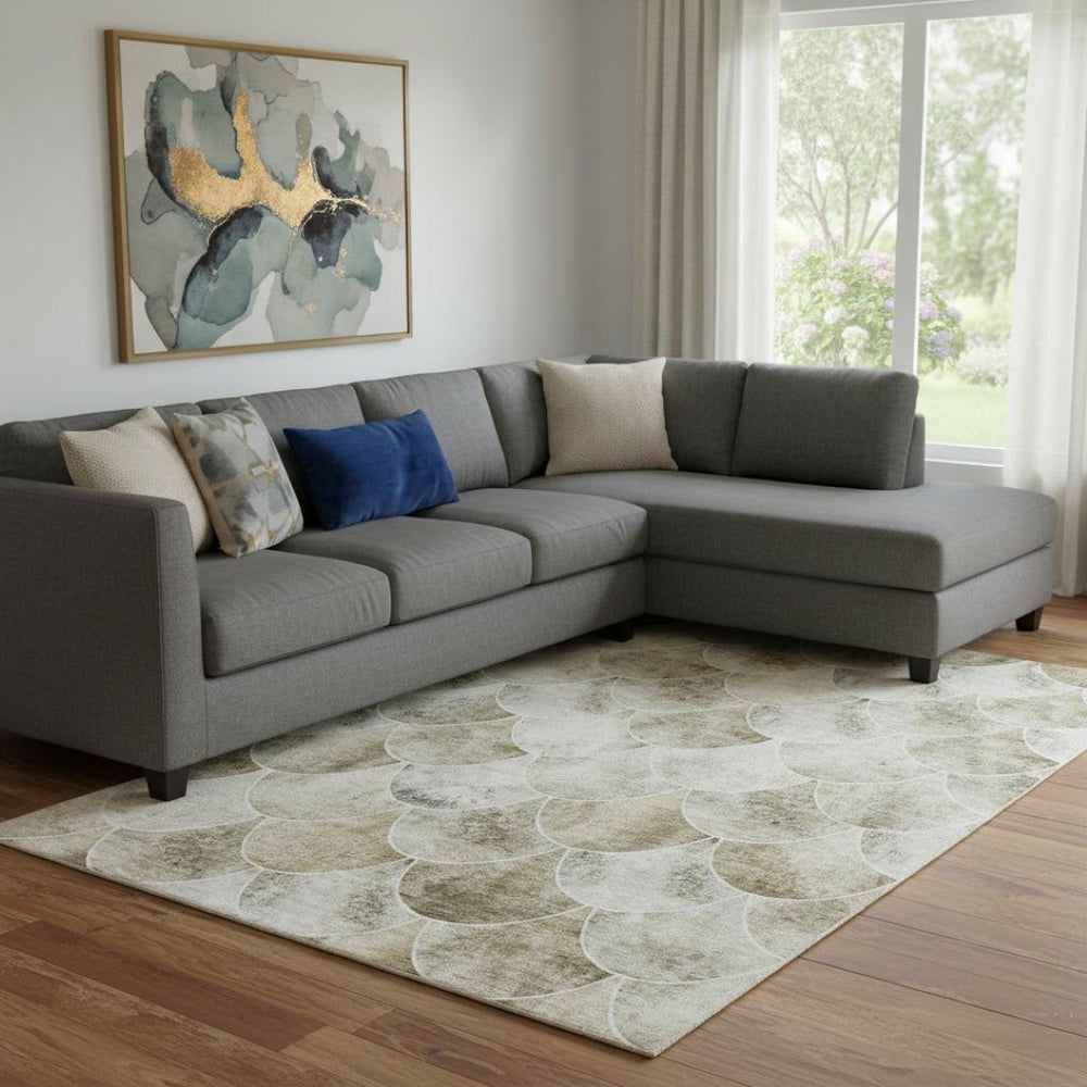 HomeRoots 9' X 12' Stylish Beige, Gray & Ivory Geometric Area Rug - Washable, UV Protected & Pet Friendly! 650673