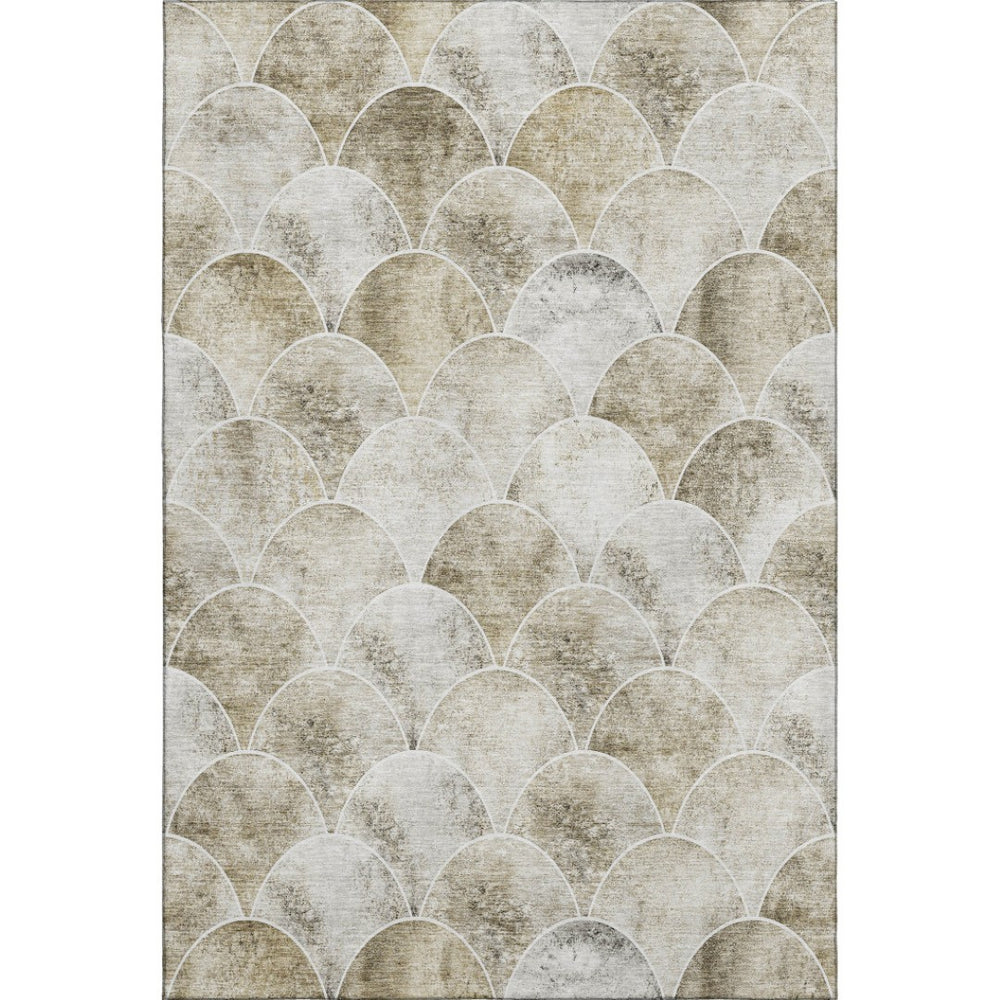 HomeRoots 10' X 14' Abstract Geometric Area Rug in Beige, Gray & Ivory – Washable, UV-Protected, Stylish & Durable 650674