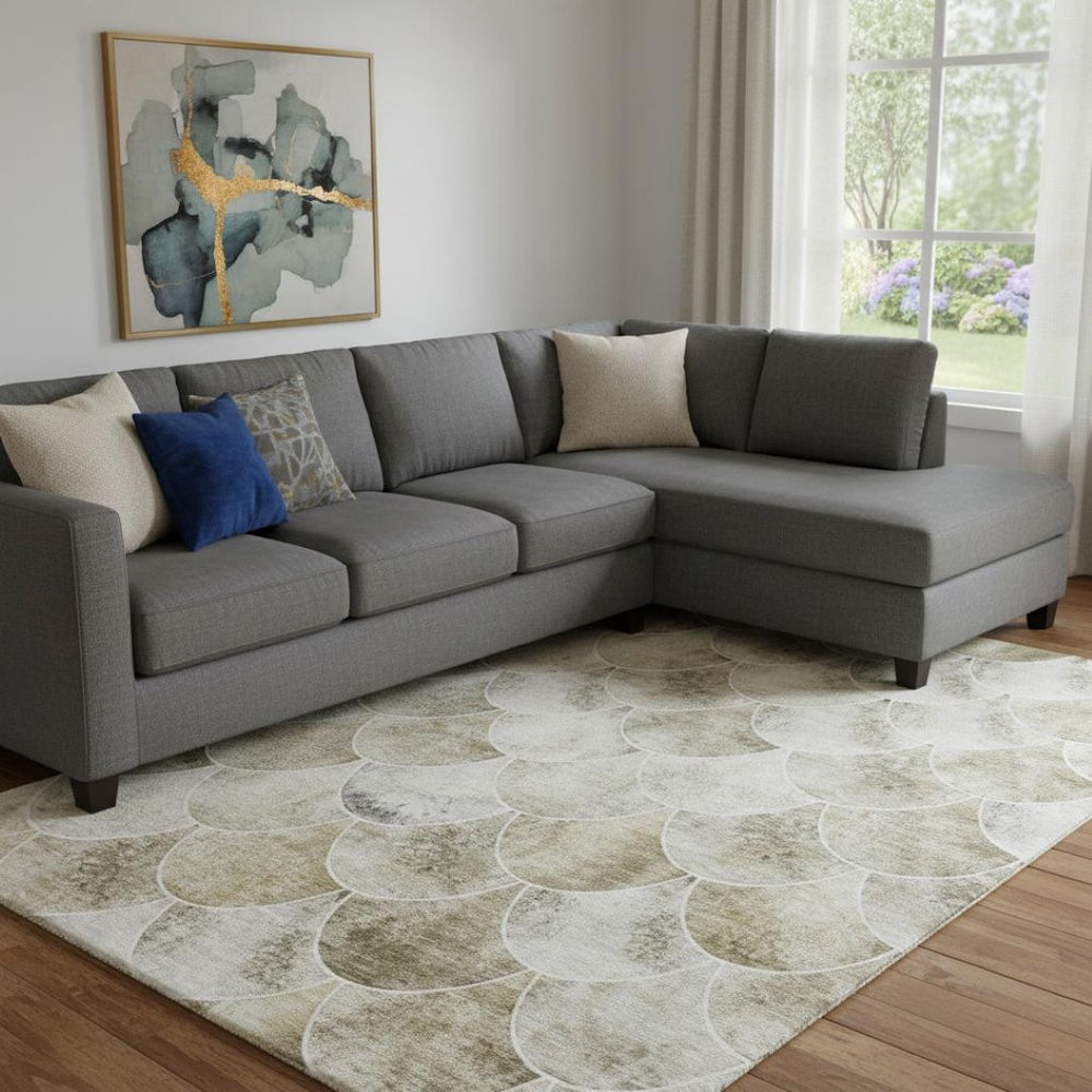 HomeRoots 10' X 14' Abstract Geometric Area Rug in Beige, Gray & Ivory – Washable, UV-Protected, Stylish & Durable 650674