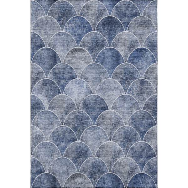 HomeRoots 5' Blue Gray and Ivory Abstract Geometric Washable Area Rug with UV Protection for Modern Spaces 650676