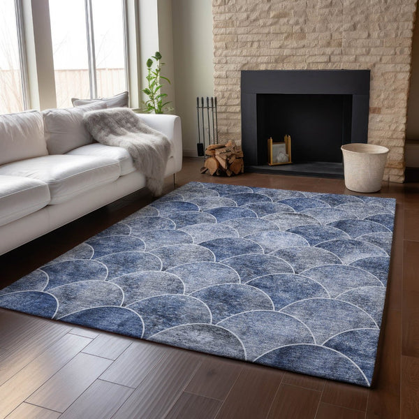 HomeRoots 5' Blue Gray and Ivory Abstract Geometric Washable Area Rug with UV Protection for Modern Spaces 650676