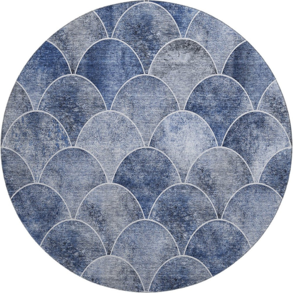 HomeRoots 8' Stylish Blue Gray & Ivory Abstract Round Rug – Washable, UV Protected, Perfect for Busy Homes! 650677