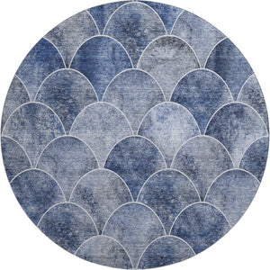HomeRoots 8' Stylish Blue Gray & Ivory Abstract Round Rug – Washable, UV Protected, Perfect for Busy Homes! 650677