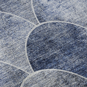 HomeRoots 8' Stylish Blue Gray & Ivory Abstract Round Rug – Washable, UV Protected, Perfect for Busy Homes! 650677