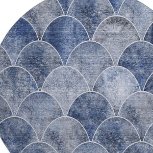 HomeRoots 8' Stylish Blue Gray & Ivory Abstract Round Rug – Washable, UV Protected, Perfect for Busy Homes! 650677