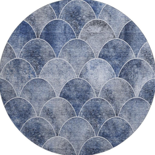 HomeRoots 8' Stylish Blue Gray & Ivory Abstract Round Rug – Washable, UV Protected, Perfect for Busy Homes! 650677